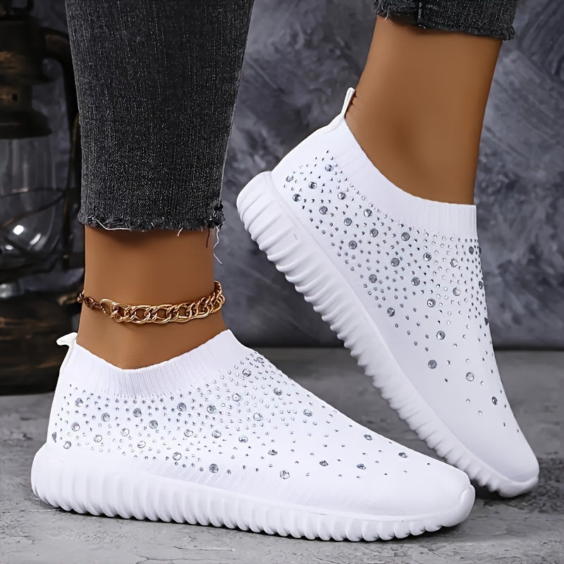 Women's Rhinestone Decor Platform Sneakers Casual Slip-On Outdoor Shoes