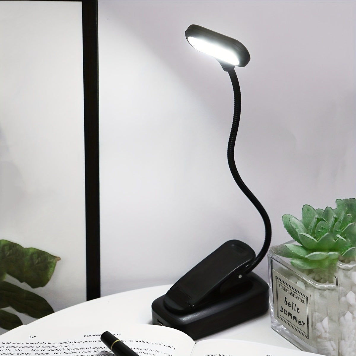 Portable Clip-On Book Light with Night Light and Table Lamp Function