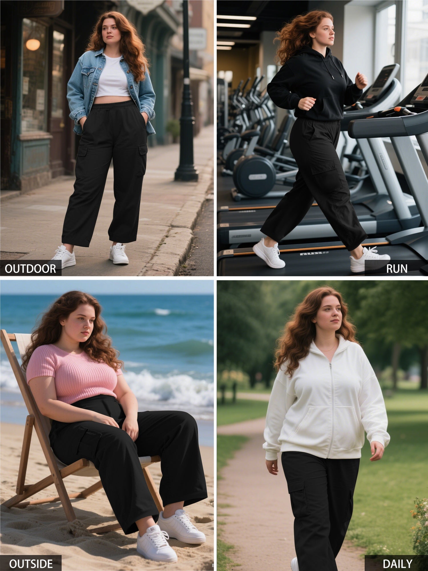 Plus Size Cargo Pants Women High Waisted Wide Leg Casual Streetwear