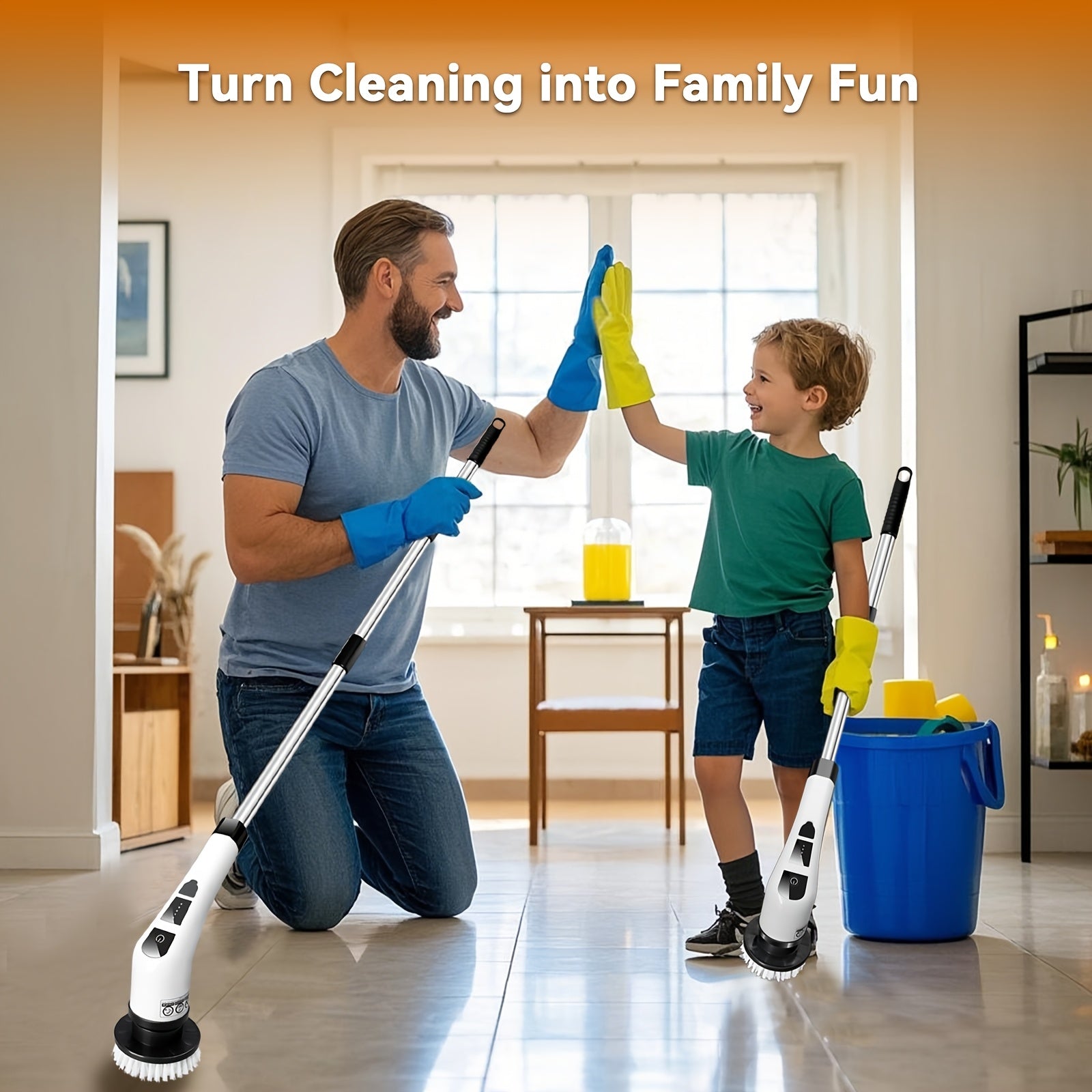 Cepillo de limpieza eléctrico inalámbrico giratorio con cabezales reemplazables y mango ajustable