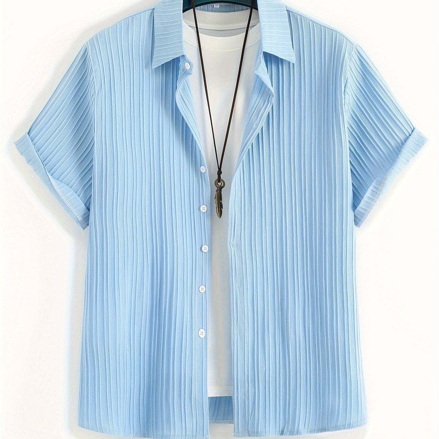 Camisa de manga corta a rayas casual para hombre, ligera de poliéster y spandex, verano, ajuste regular