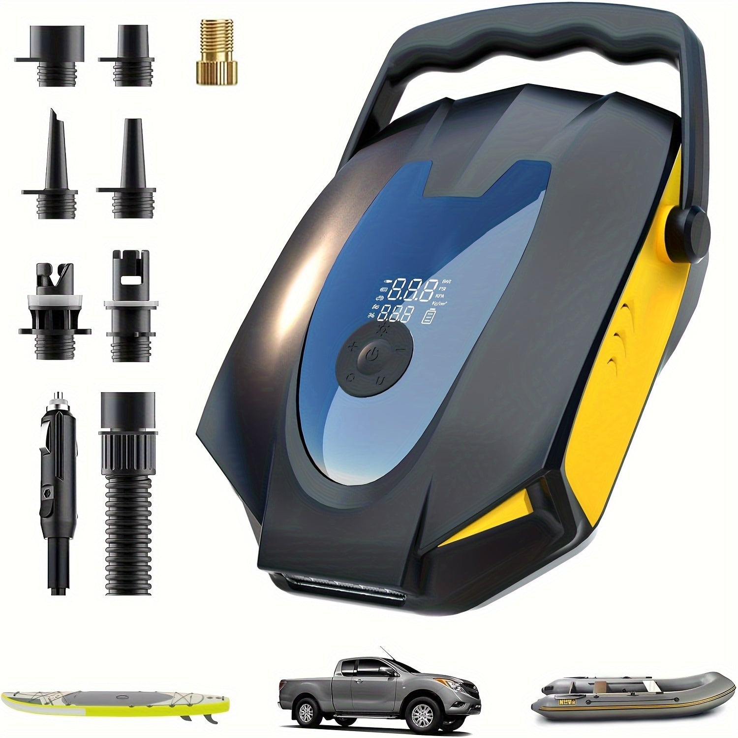 Portable Electric Air Pump with 7500mAh Battery Dual Pressure Settings for Inflatables Black and Yellow