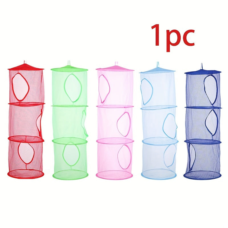 Mesh saqlash savati, osib turadigan kiyimlar va o'yinchoqlar uchun 3-qavatli yig'iladigan dizayn bilan