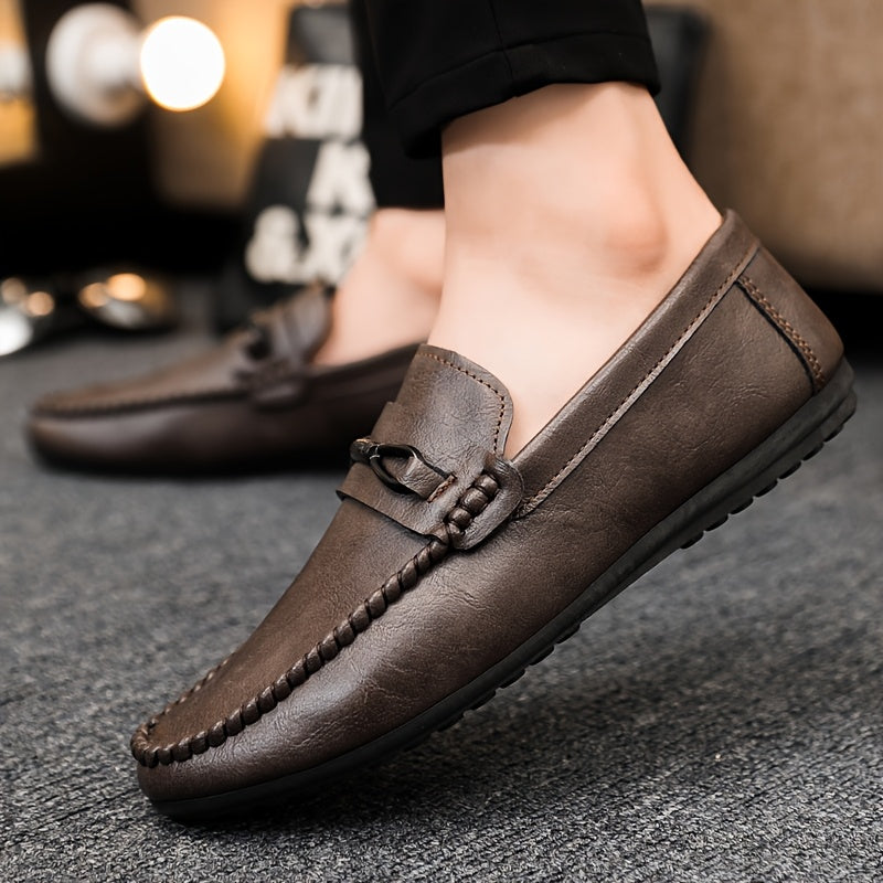 Men's Breathable PU Slip-On Loafers with Non-Slip Rubber Sole for All Seasons