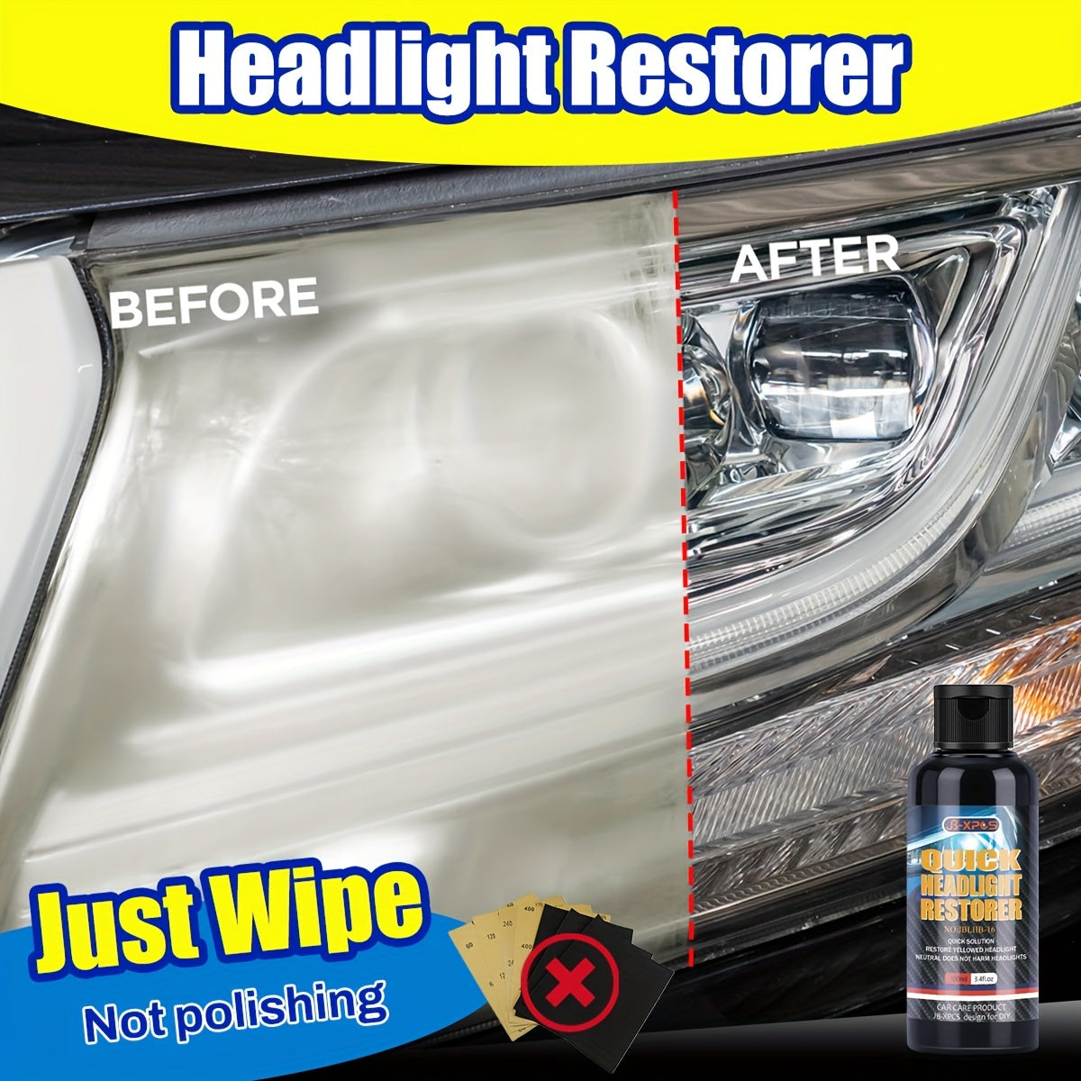Car Headlight Restoration Kit Brightening and Polishing Eliminates Yellowing and Aging