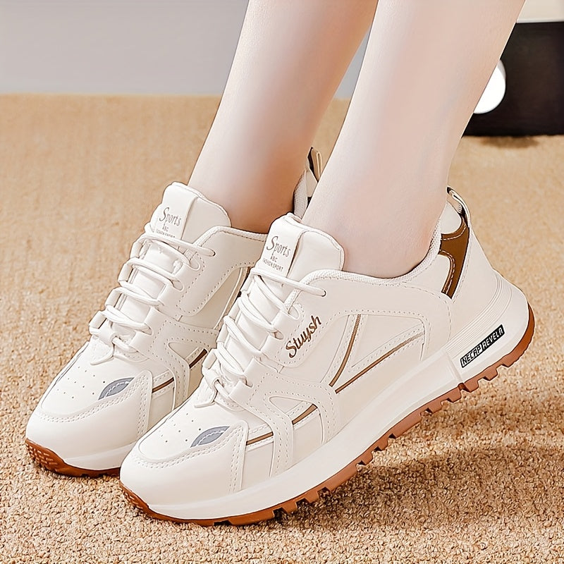 Women's White and Black Casual Athletic Sneakers Low Top Mesh Faux Leather Lightweight All-Season