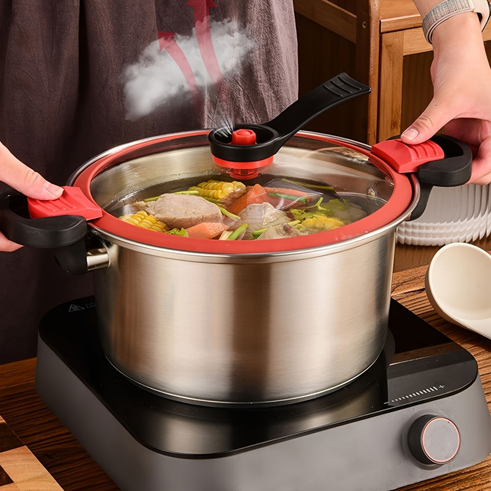 Red Circle Stand Handle Micro Pressure Cooker for Small Kitchen Use