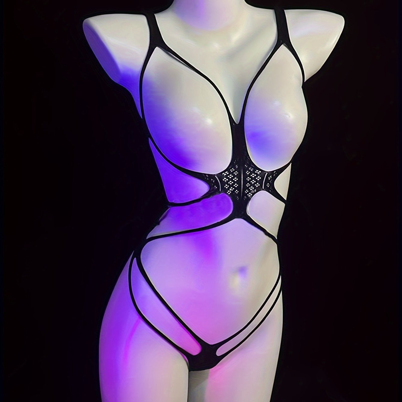 Women's See-Through Mesh Bodystocking Open Crotch Festival Lingerie Plus Size