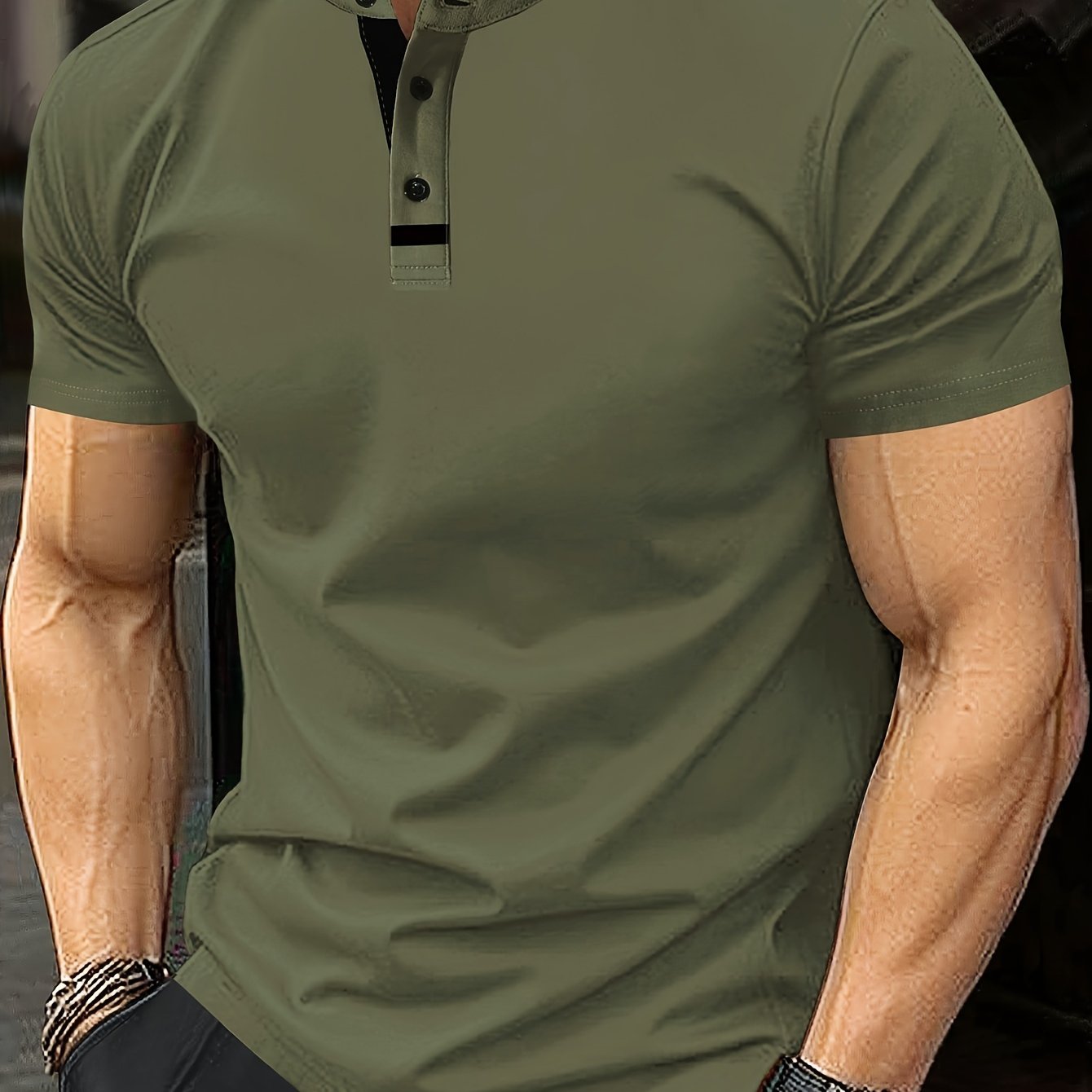 Men's Red Casual Short Sleeve Shirt with Button Crew Neck Lightweight Polyester for Golf and Casual Wear