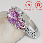Sterling Silver Promise Ring with Pink Cubic Zirconia for Engagement or Wedding