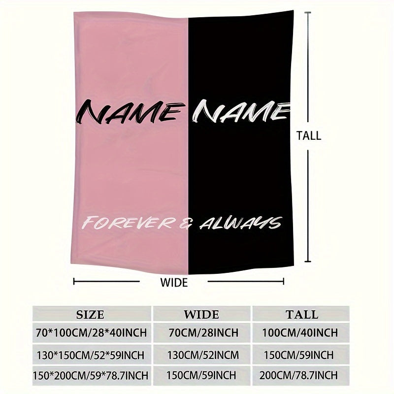 Personalized Couple's Flannel Blanket Pink Black All Seasons Gift for Grandparents Parents Twins