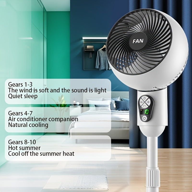 Wide angle oscillating floor fan 10 speed control multi-angle regulation retractable height strong airflow quiet operation