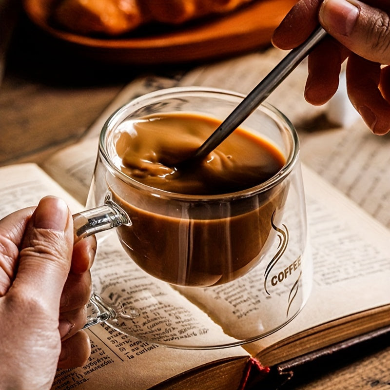 Heat-Resistant Double-Walled Glass Coffee Mug with Cappuccino Handle