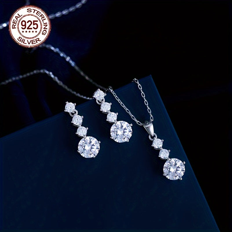 Sterling Silver Jewelry Set with Drop Earrings and Pendant Necklace for Women