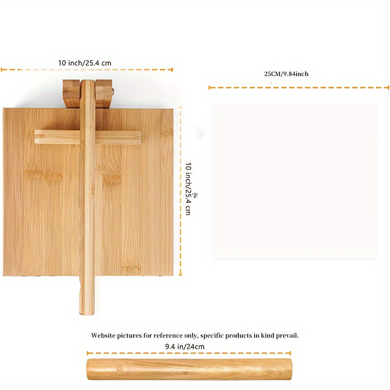 Manual Bamboo Tortilla Press and Rolling Pin for Tacos and Pancakes