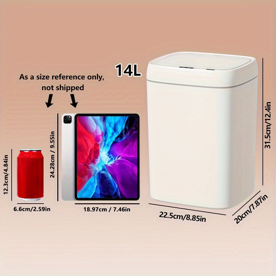 Infraqizil sensorli aqlli axlat qutisi, 12L/14L sig‘imi, batareya bilan ishlaydi, uy, ofis va maktab uchun ideal, jim operation, zamonaviy qopqoq uslubi, sumka ko‘rsatkichi.