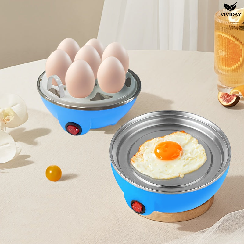 European Standard Blue Egg Cooker with Plug and Cook Feature, Single-Layer Design, Multifunctional Steaming and Cooking