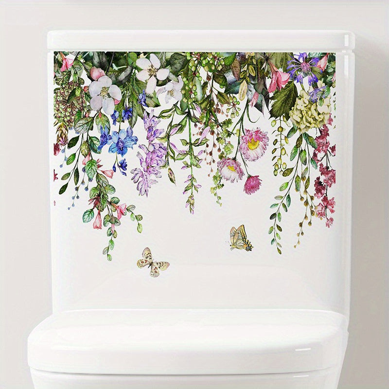 Vibrant Tropical Floral Butterfly Toilet Sticker Self-Adhesive Ceramic Bathroom Decor