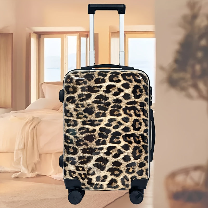 Leopard Print Luggage Set 2-Piece Hard Shell Carry-On and Cosmetic Case Black Durable ABS PC Spinner Locks