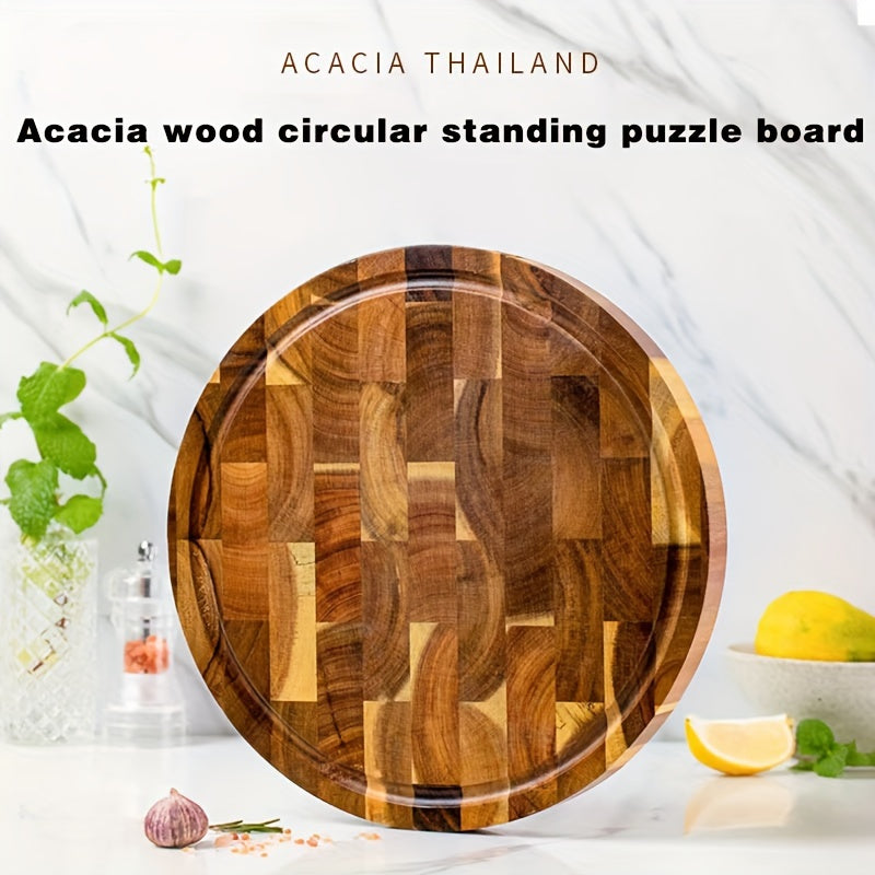 Round Acacia Wooden Serving Board for Meat, Vegetables, Fruit, Kitchen Supplies