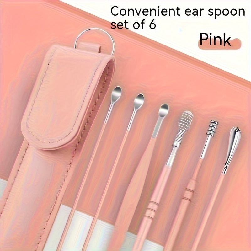 6-Piece Stainless Steel Ear Cleaning Spoons Set for Adults Spiral Design