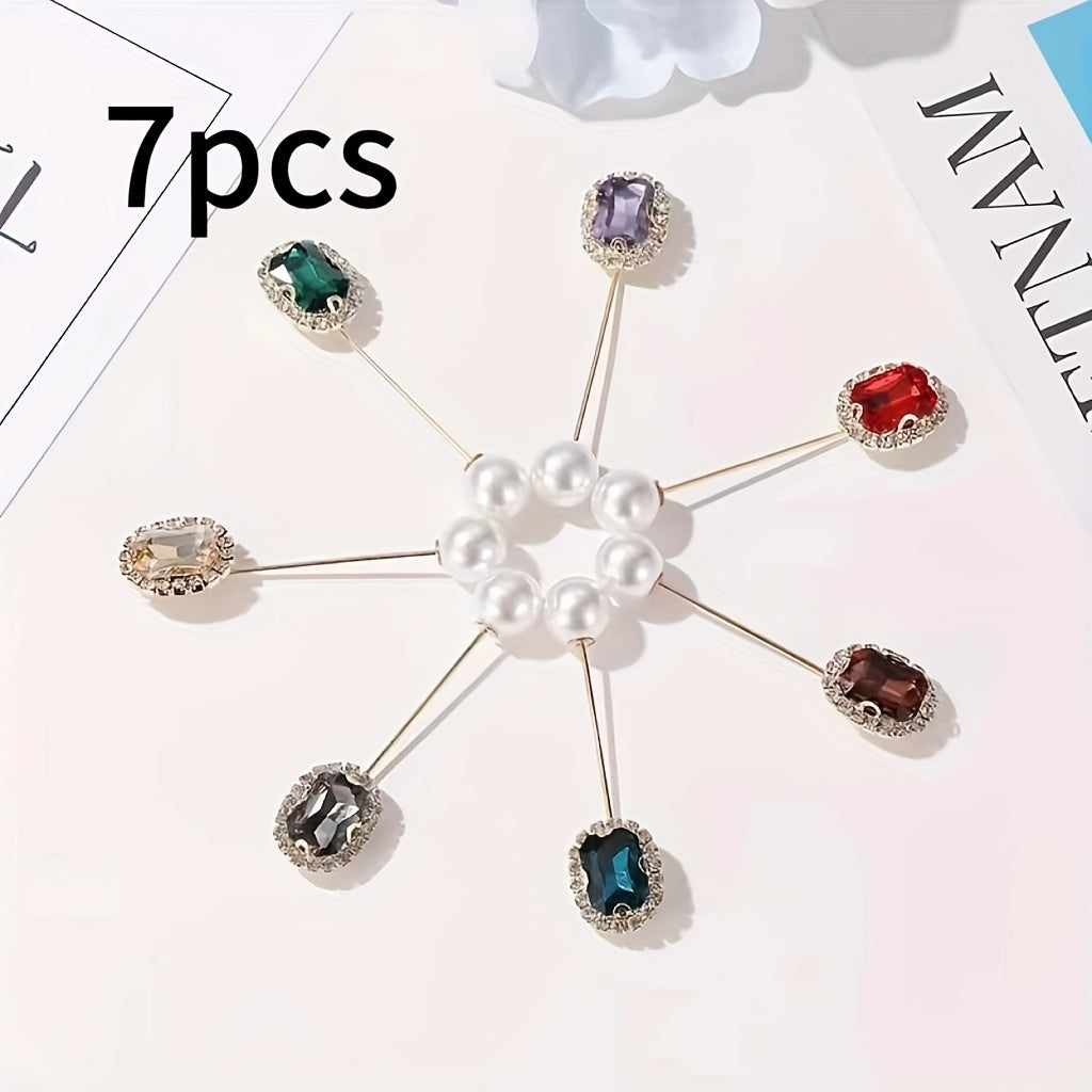 6 ta nafis rhinestone brooch pinlar to'plami, rang-barang dumaloq va kvadrat shakllar va rezin aksessuarlar bilan