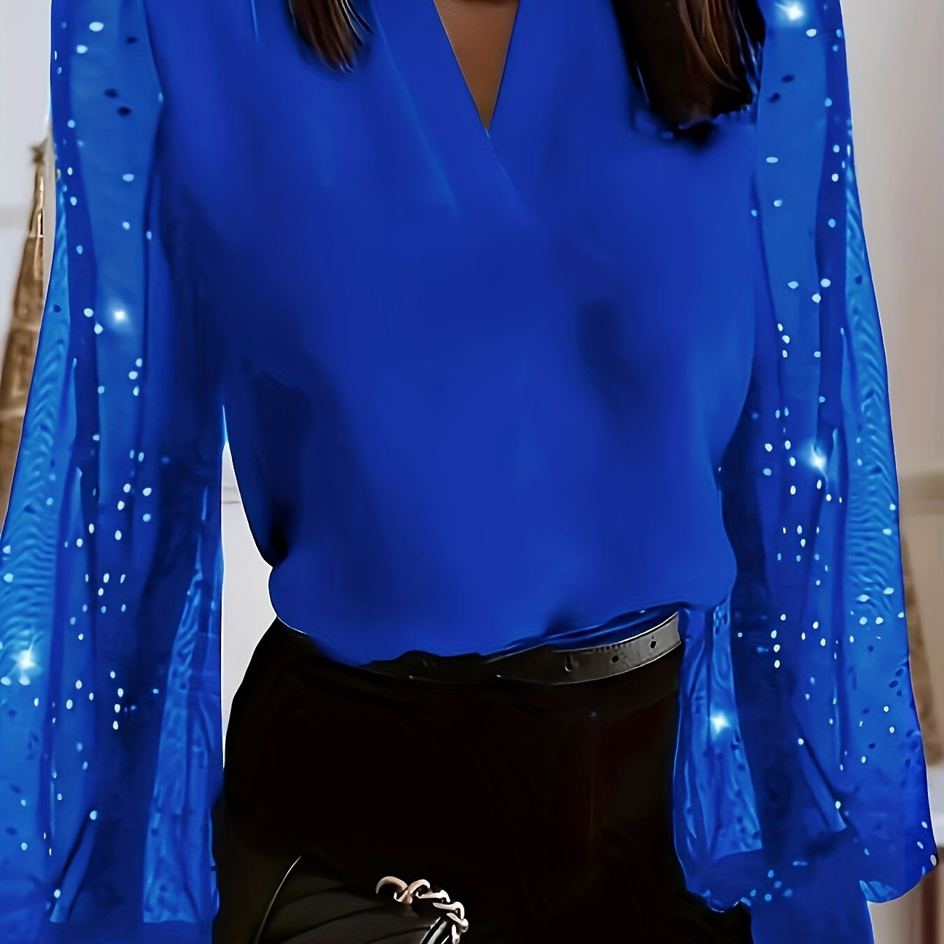 Women's V-Neck Blouse Long Sleeve Polyester Spandex Solid Color Casual Shirt