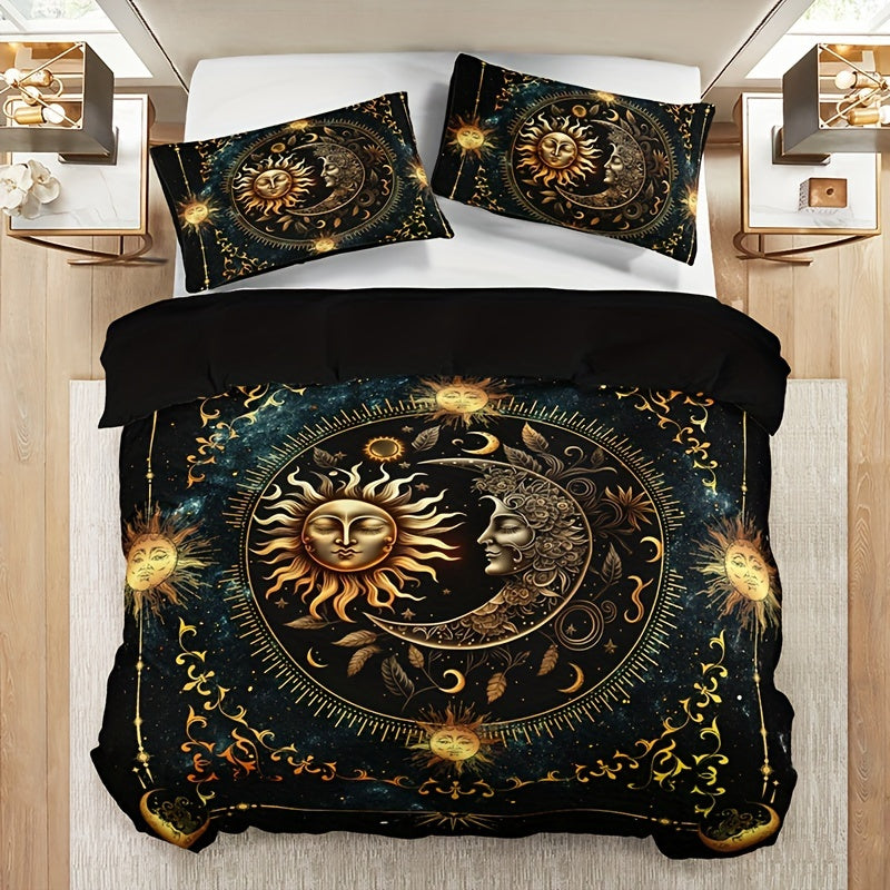 Celestial Sun and Moon Duvet Cover Set 100% Polyester Digital Print All-Season