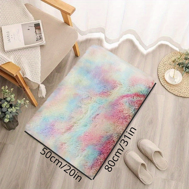 Yotoqxona va yashash xonasi uchun hashamatli shag mat, qizlar va yoshlar uchun yumshoq kamalak rangli gilam, uy bezatish uchun tie-dye tashqi mat, plush polyester materialdan tayyorlangan o'yinchoq dizayn – yotoqxona bezatish uchun mukammal.