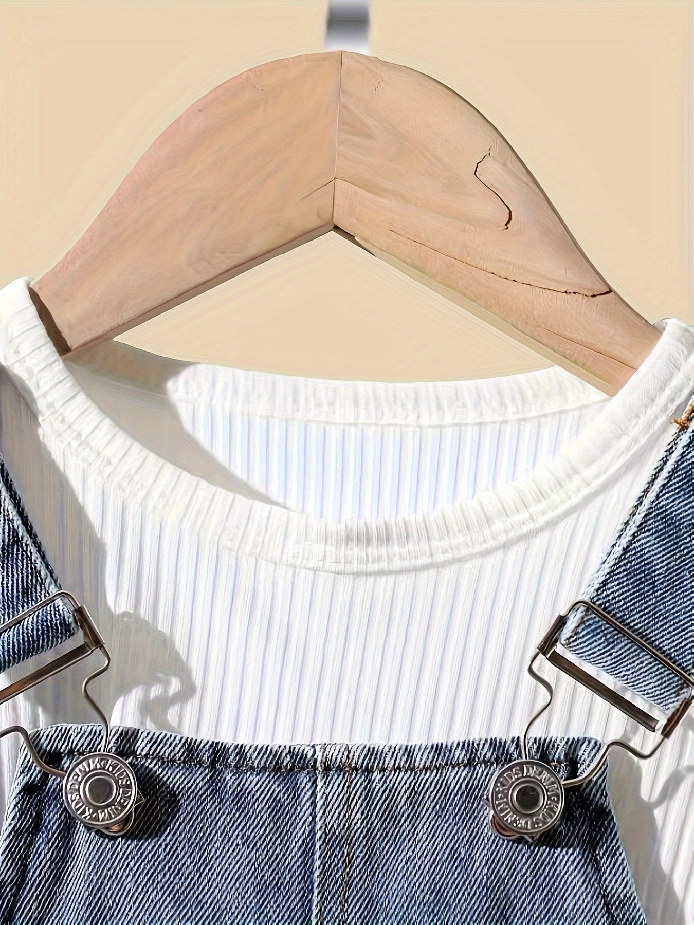 Kichkina qizlar uchun paxta uzun ko'ylakli ruffle top va suspender denim shimlar to'plami bahor va kuz uchun