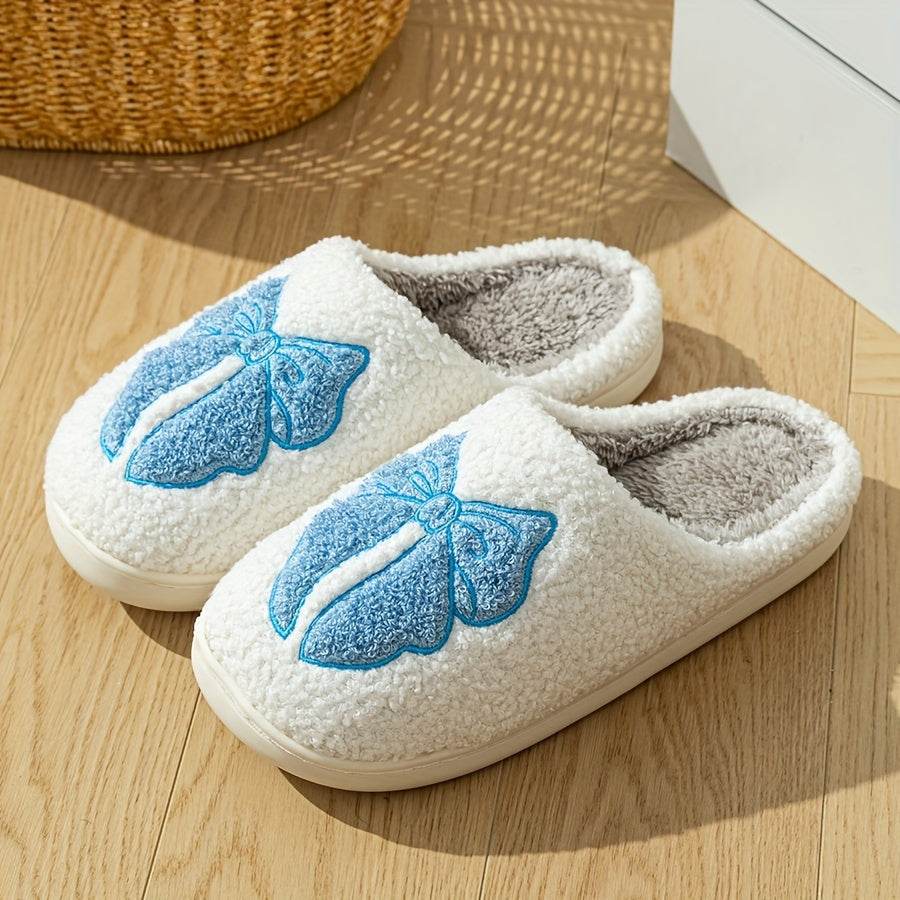 Ayollar uchun mo'ljallangan yumshoq ichki qoplamali bowknot naqshli ichki chiroqlar, qulay slip-on poyabzal