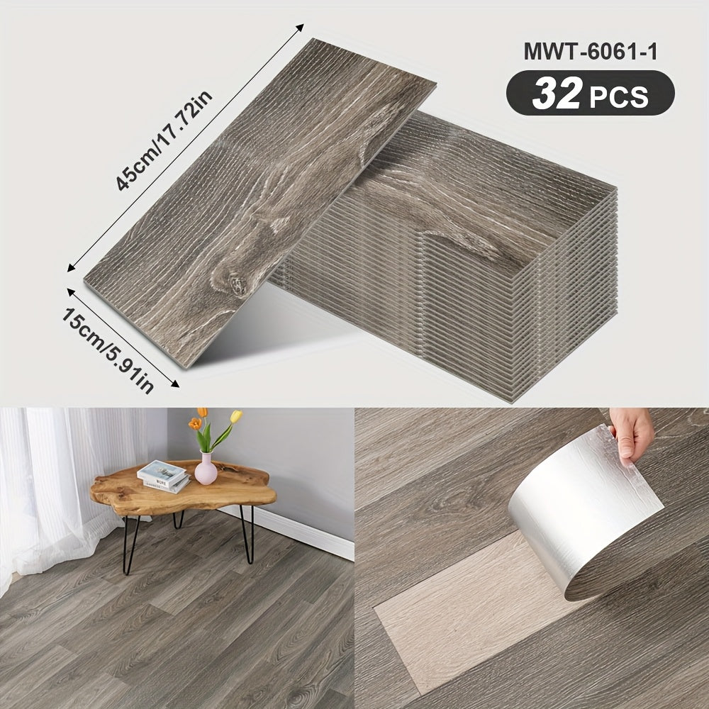 32-Pack Vinyl Flooring Tiles 15x45cm Self-Adhesive Wood Grain Stripes Indoor