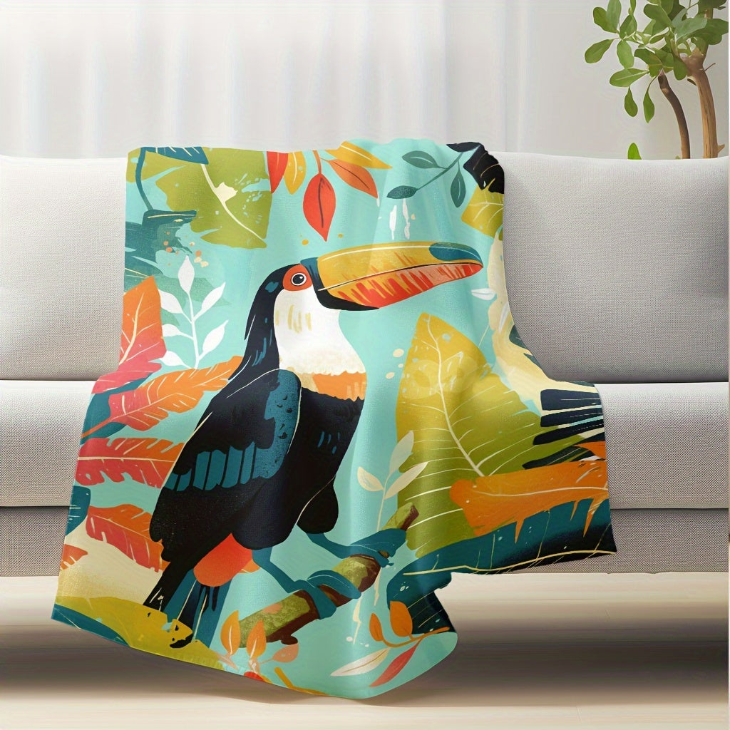 Lightweight Plush Flannel Blanket with Tropical Toucan Design for Home and Travel