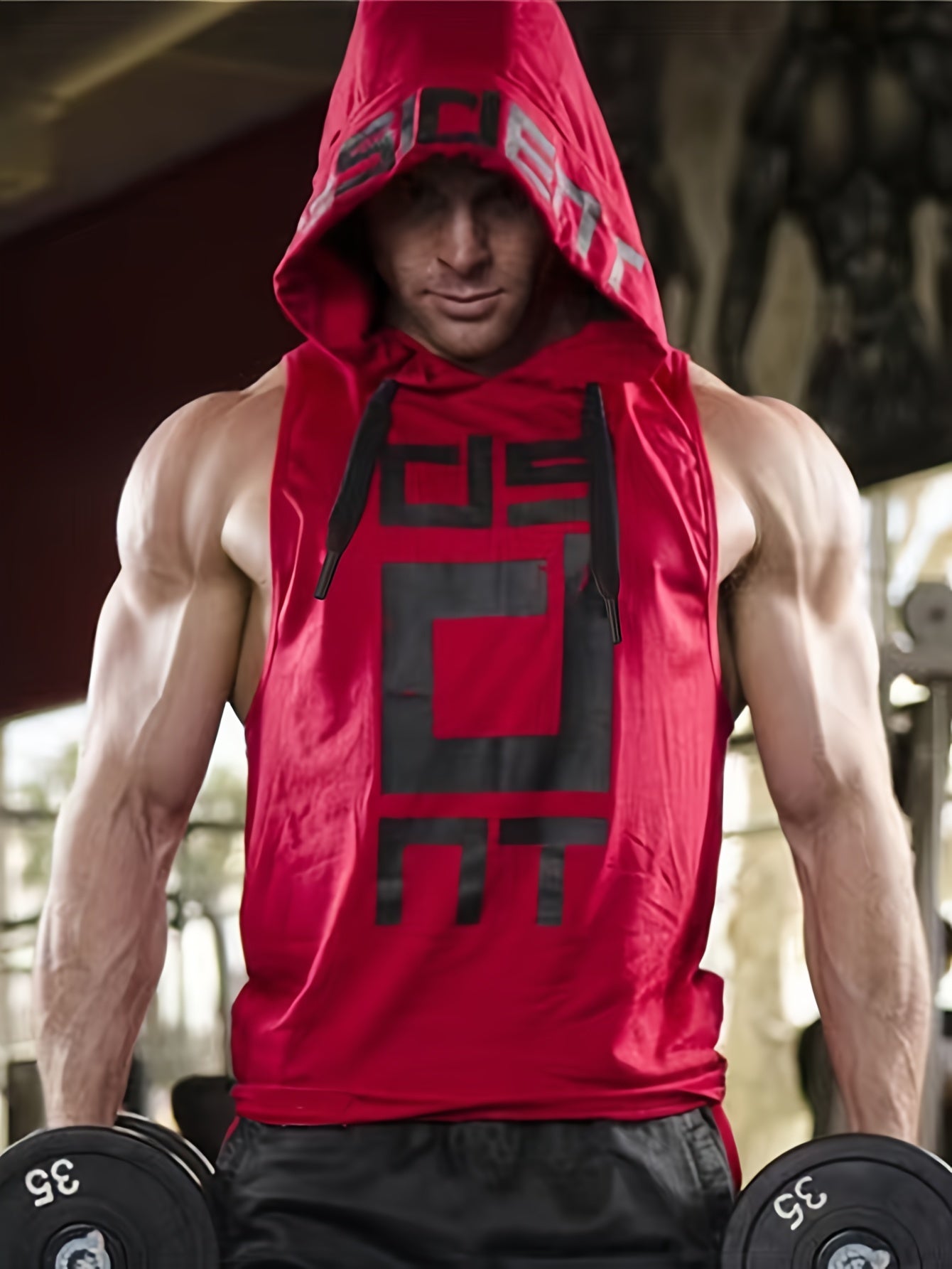 Men's Hooded Sports Tank Top for Basketball Running Breathable Quick-Dry Polyester