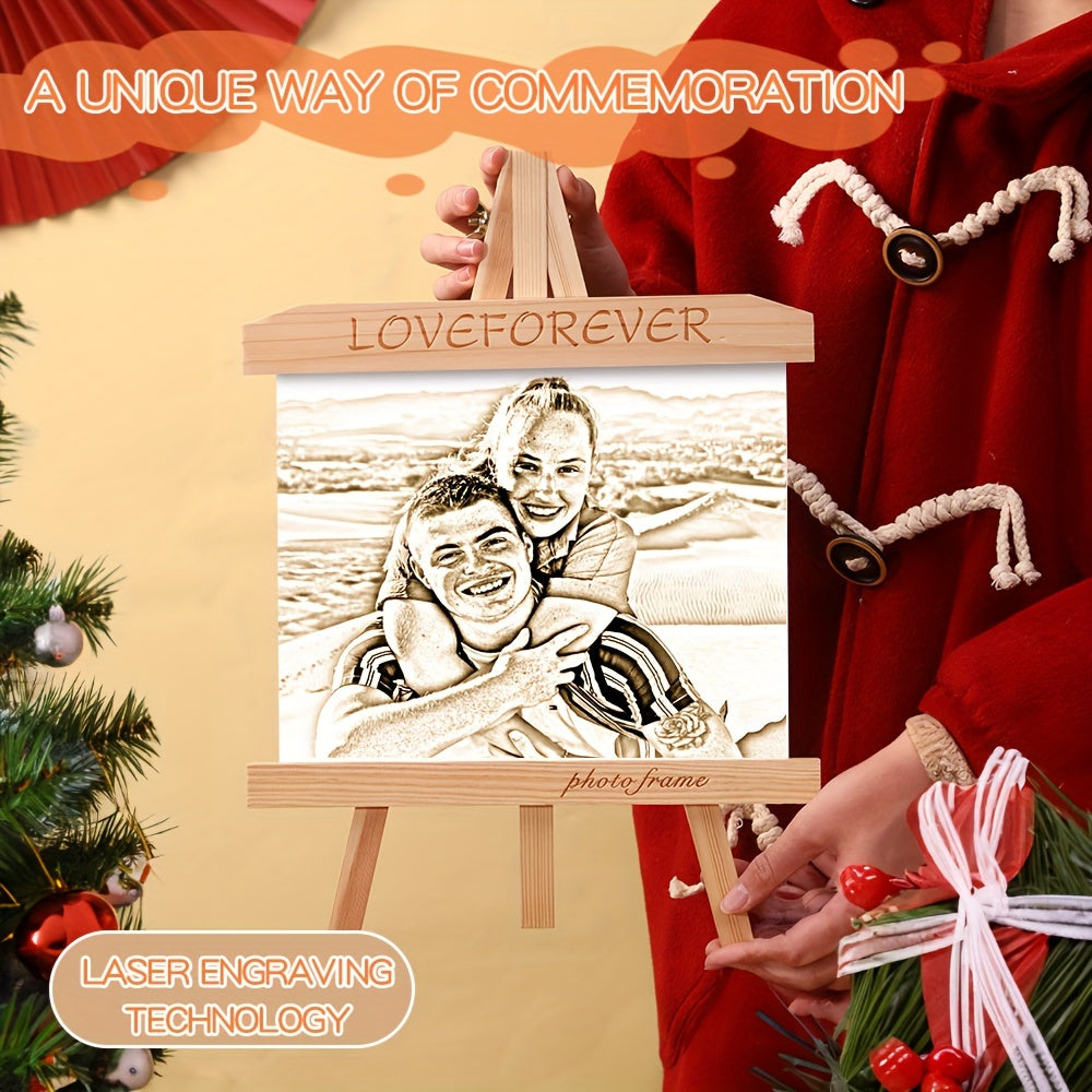 Handcrafted Wooden Picture Frame with Custom Laser Engraving for Home Decor