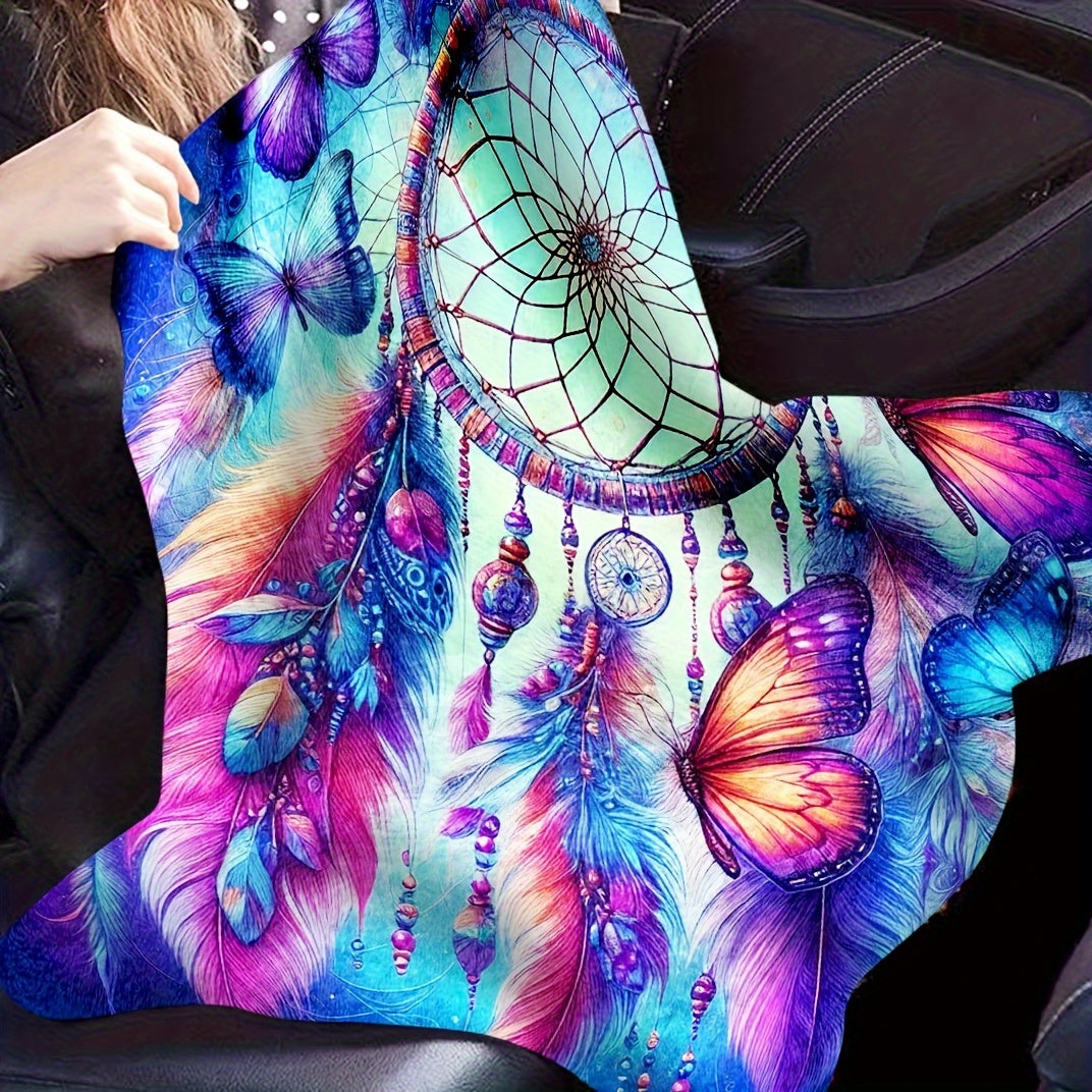 Multicolor Flannel Throw Blanket with Dreamcatcher and Butterfly Prints for Home and Travel