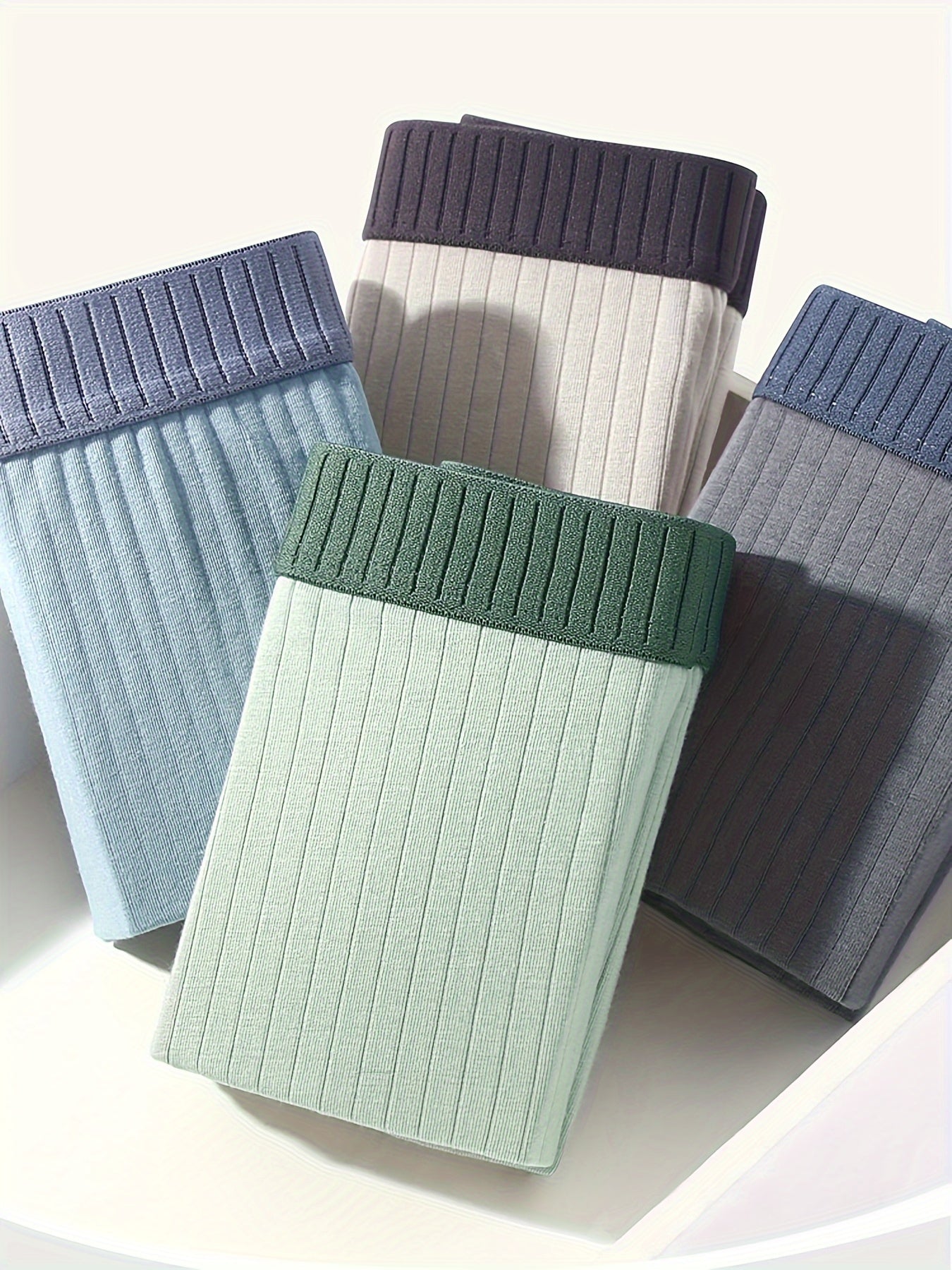 Men's Cotton Boxer Briefs with Colorblock Waistband Soft Breathable Casual Solid Colors