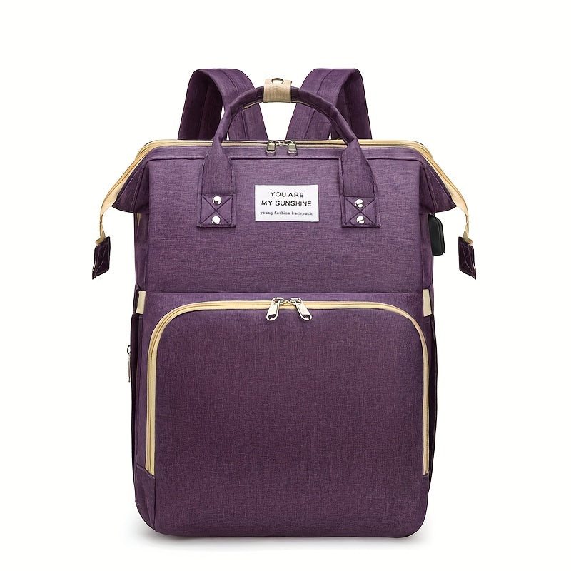 Gray Nylon Diaper Backpack with Insulated Bottle Pocket Charging Port and Mesh Side Pocket Spacious Travel Organizer