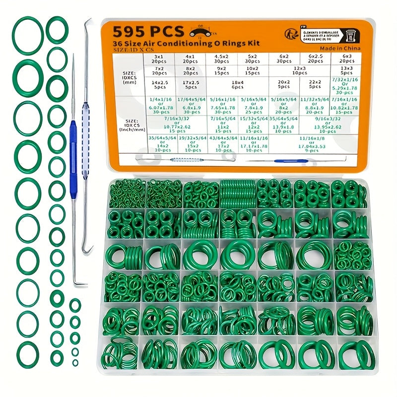 595-Piece Automotive AC O-Rings Kit Synthetic Rubber for Car A/C and Plumbing