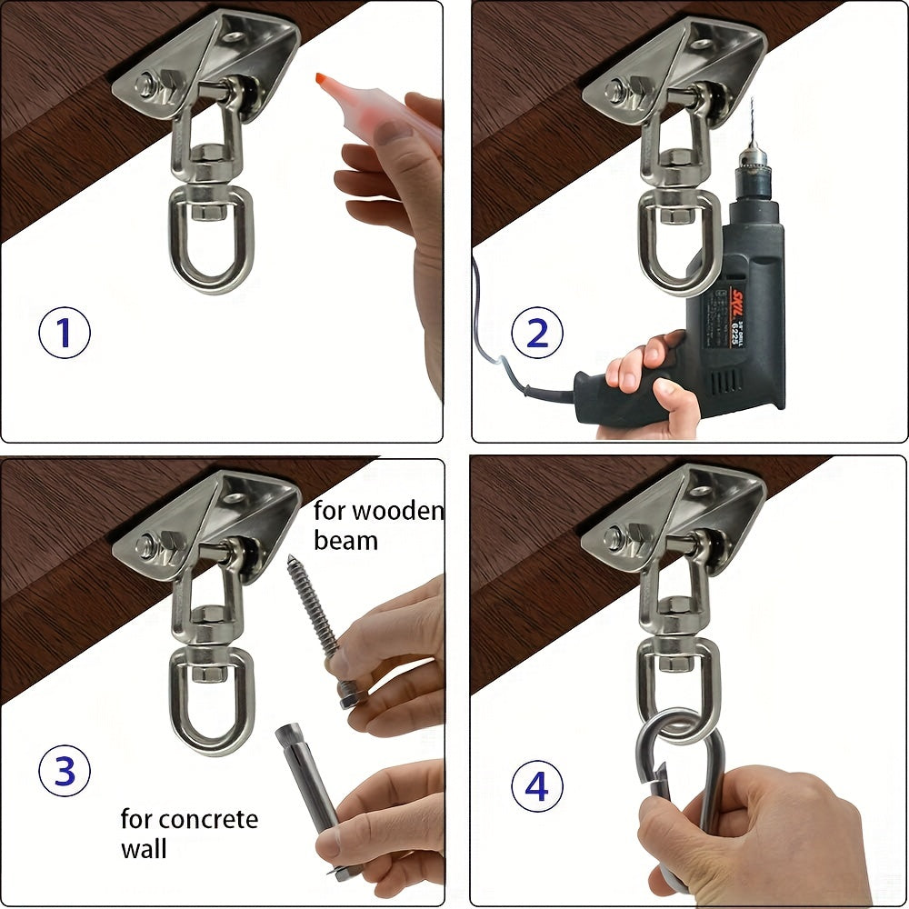 Heavy Duty Stainless Steel Rotating Hammock Hanging Kit Supports Up to 453.59 KG