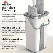 Microfiber Mop and Bucket Set with Hands-Free Washing System for Floor Cleaning