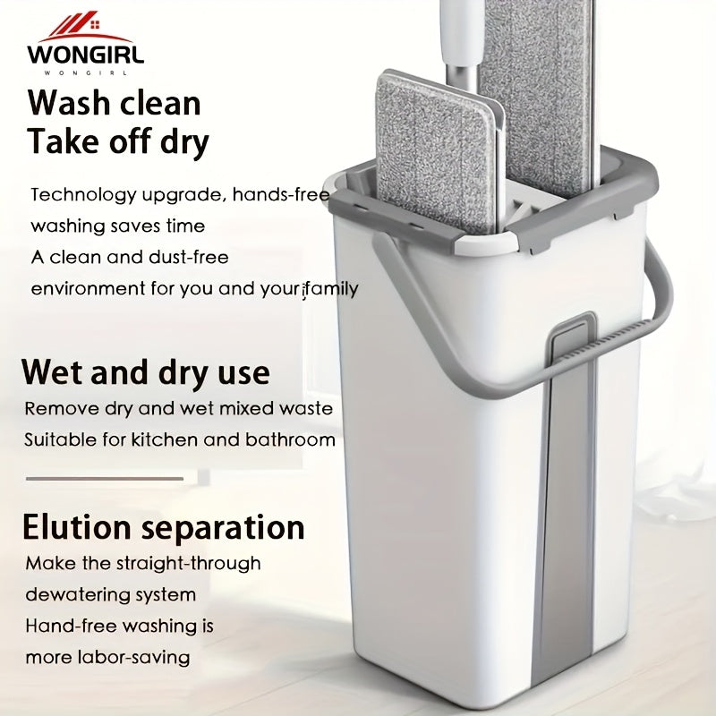 Microfiber Mop and Bucket Set with Hands-Free Washing System for Floor Cleaning