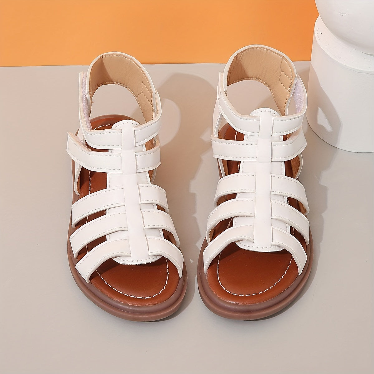 Girls' Ivory Sandals with Brown Sole for School and Leisure Activities