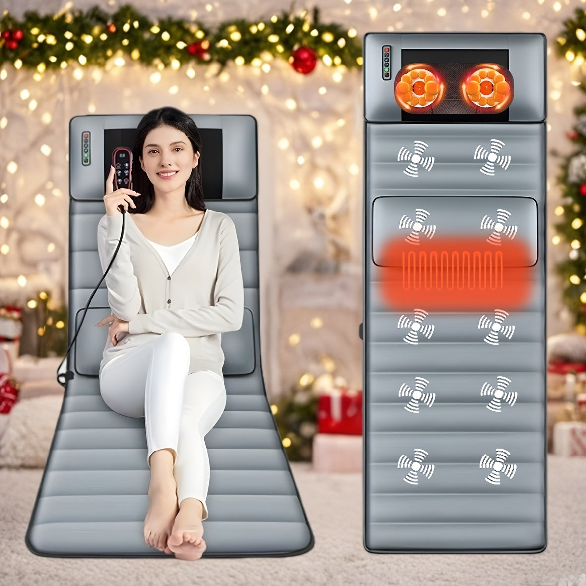 Full Body Massage Pad with Shiatsu Heat Vibration Velvet Fabric for Home Office Relaxation