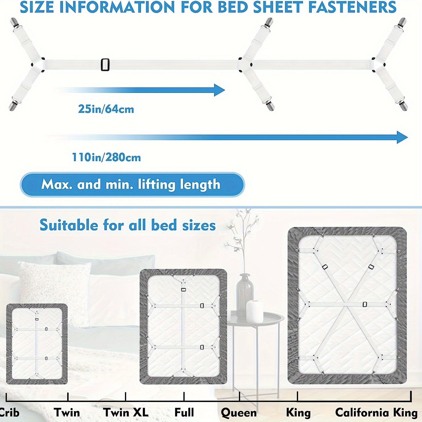 Adjustable Bed Sheet Holder Straps for Twin Queen King Mattresses