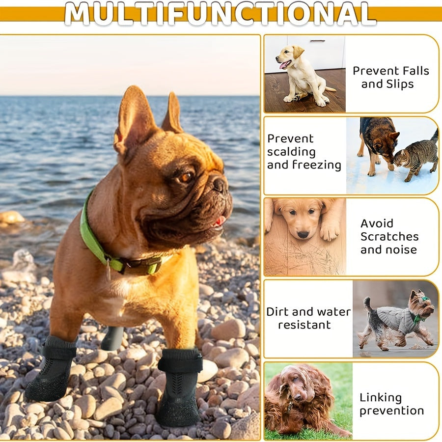 Set of 4 Waterproof Dog Shoes All-Season Breathable Durable Slip-Resistant for Small to Extra Large Breeds
