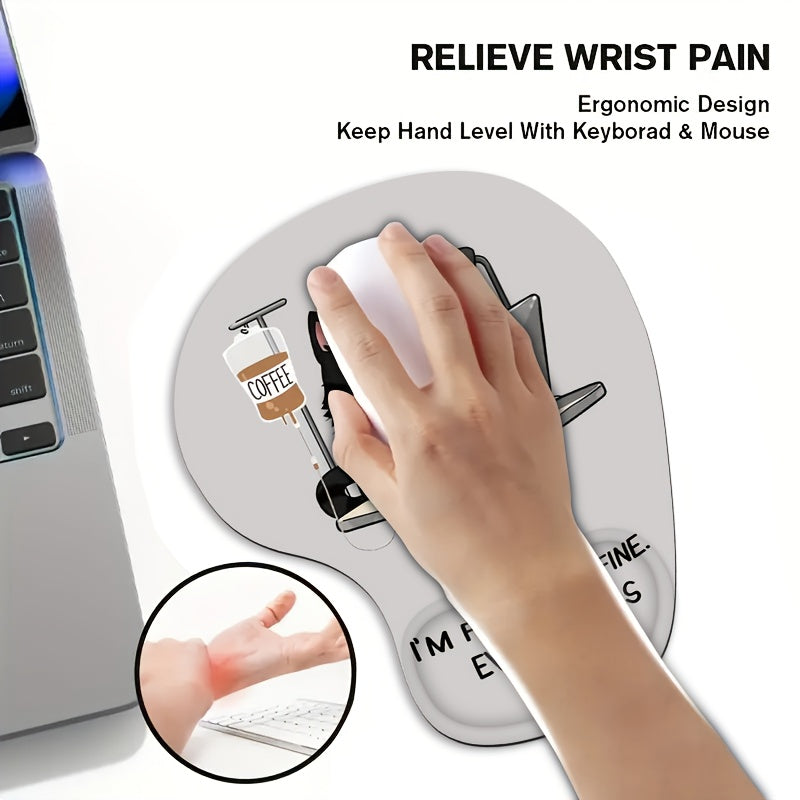 Ergonomic Silicone Wrist Rest Pad with Hand-Drawn Cat Design for Office and Home