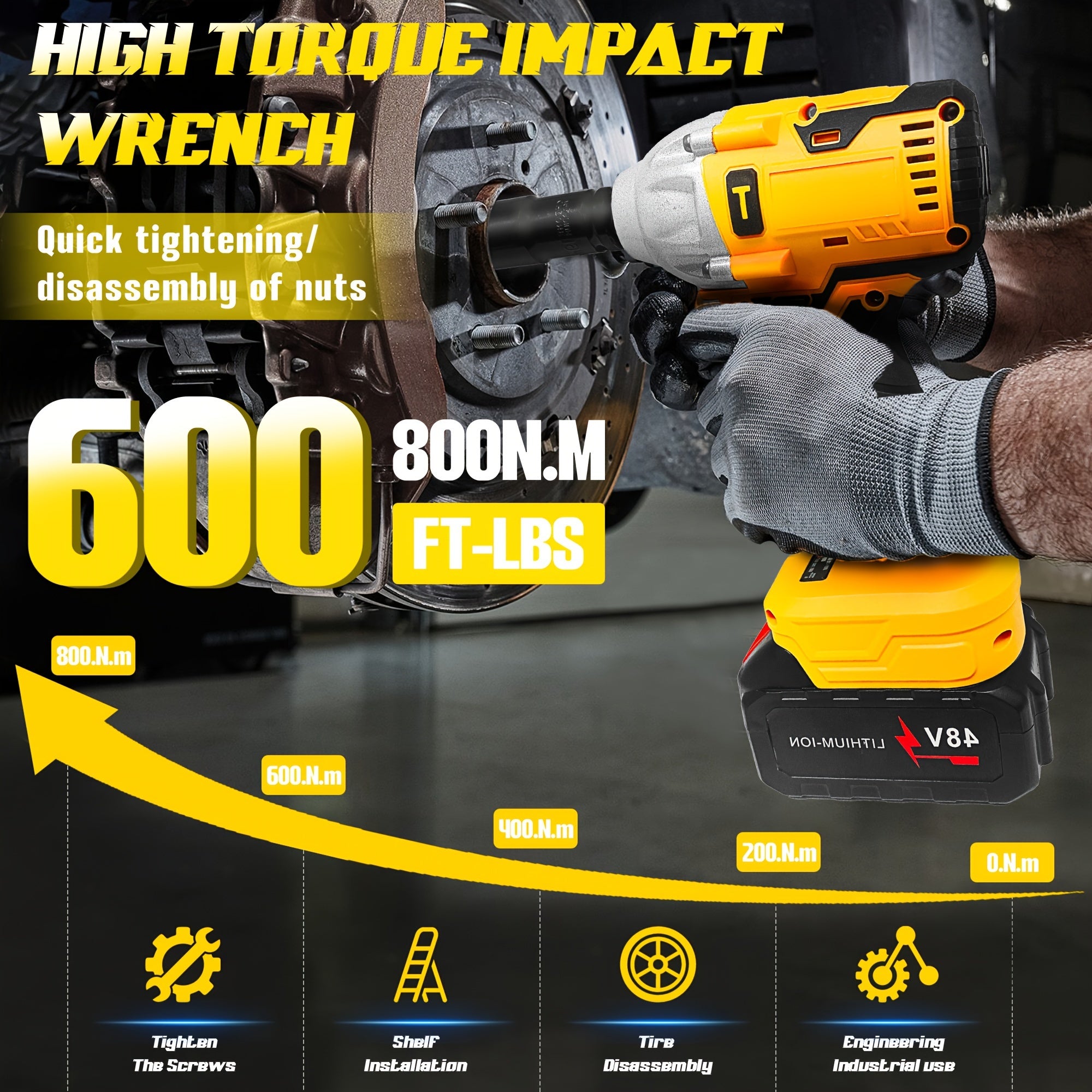 Беспроводной комплект ударного гайковёрта 320 Нм 48 В литиевая батарея электрический инструмент