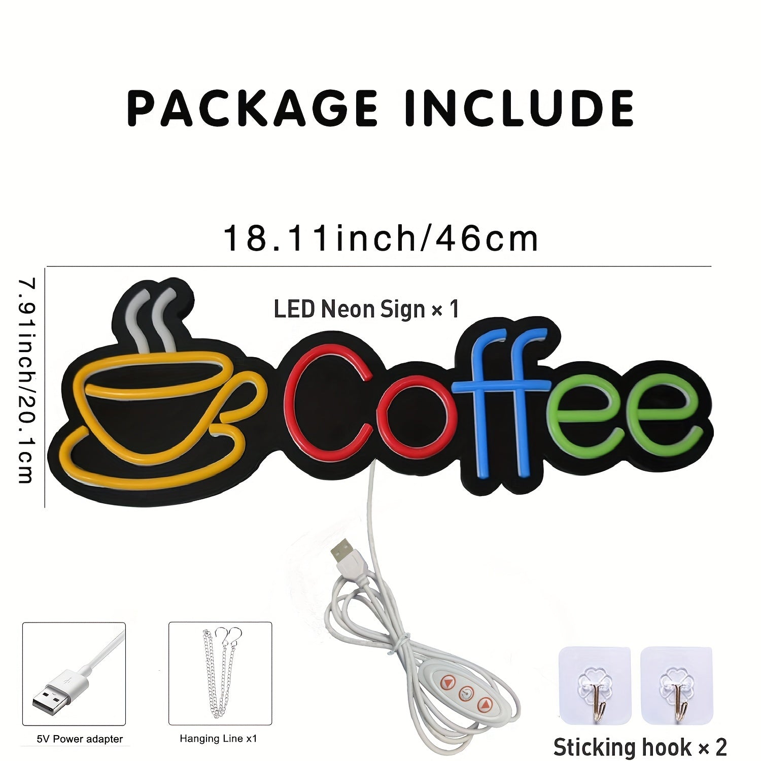 Decoración de pared con letrero de neón de café 46x20cm para cafeterías, restaurantes, hogar y bar