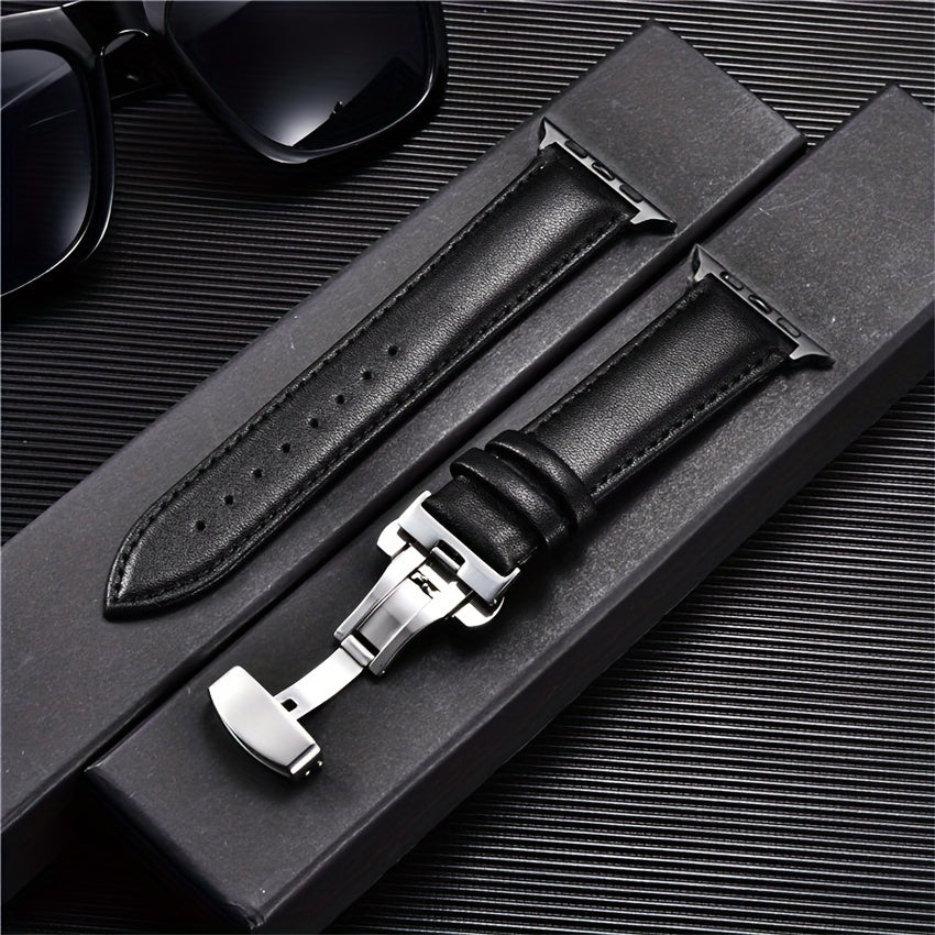 PU Leather Watch Band with Butterfly Clasp Compatible with All Apple Watch Models 38/40/41mm 42/44/45/49mm